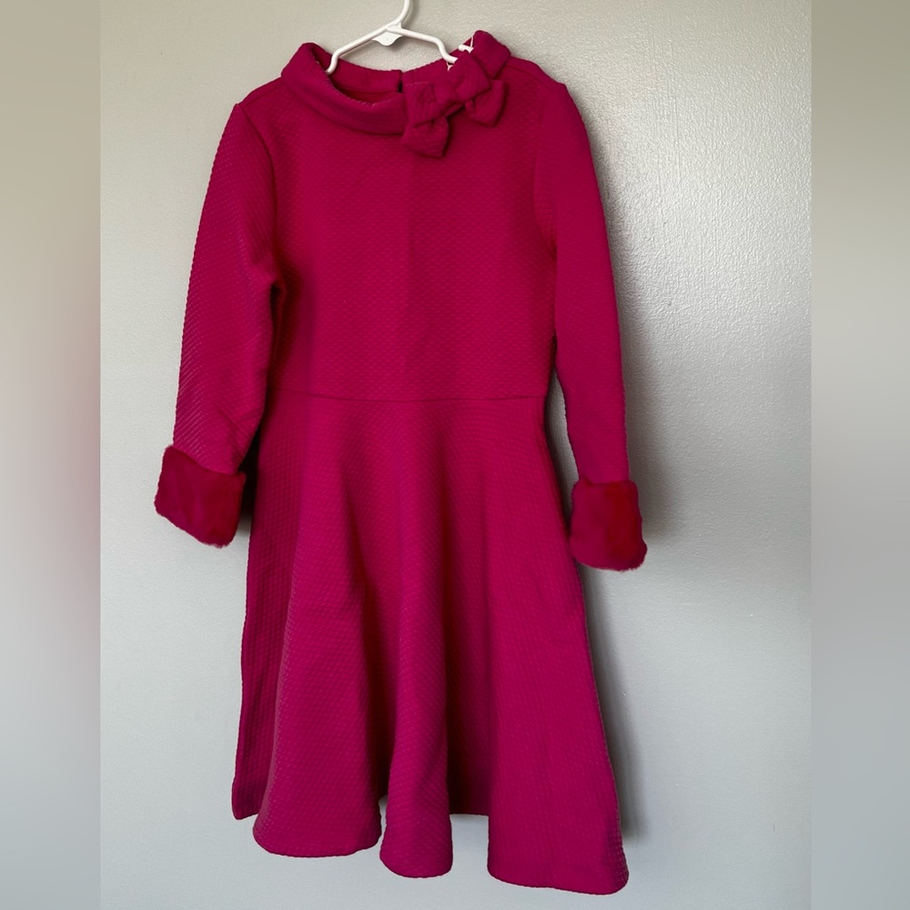 Girl’s Hot Pink Janie and Jack Dress with Faux Fur Cuffs